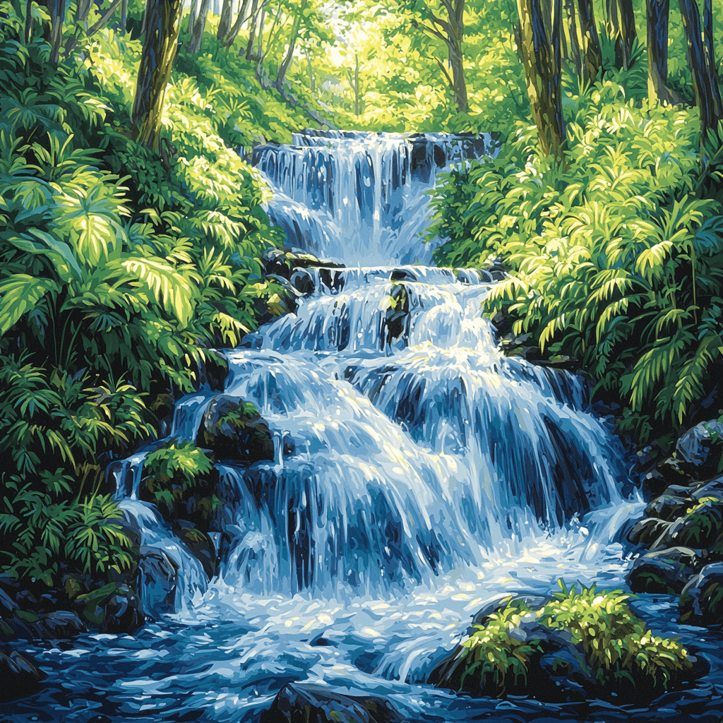 Utagawa Hiroshige Inspired Cascade Of Serenity Paint By Number