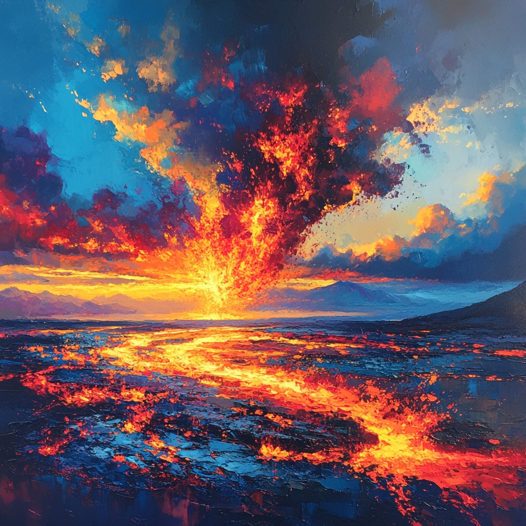 Turner Inspired Volcano At Dusk paint by color