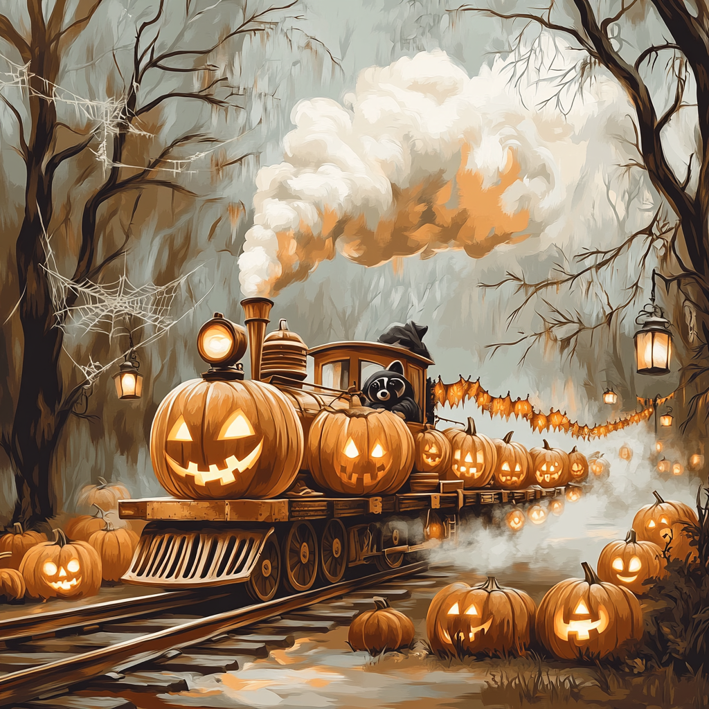Pumpkin Lantern Train Through Fog Painting by numbers kit