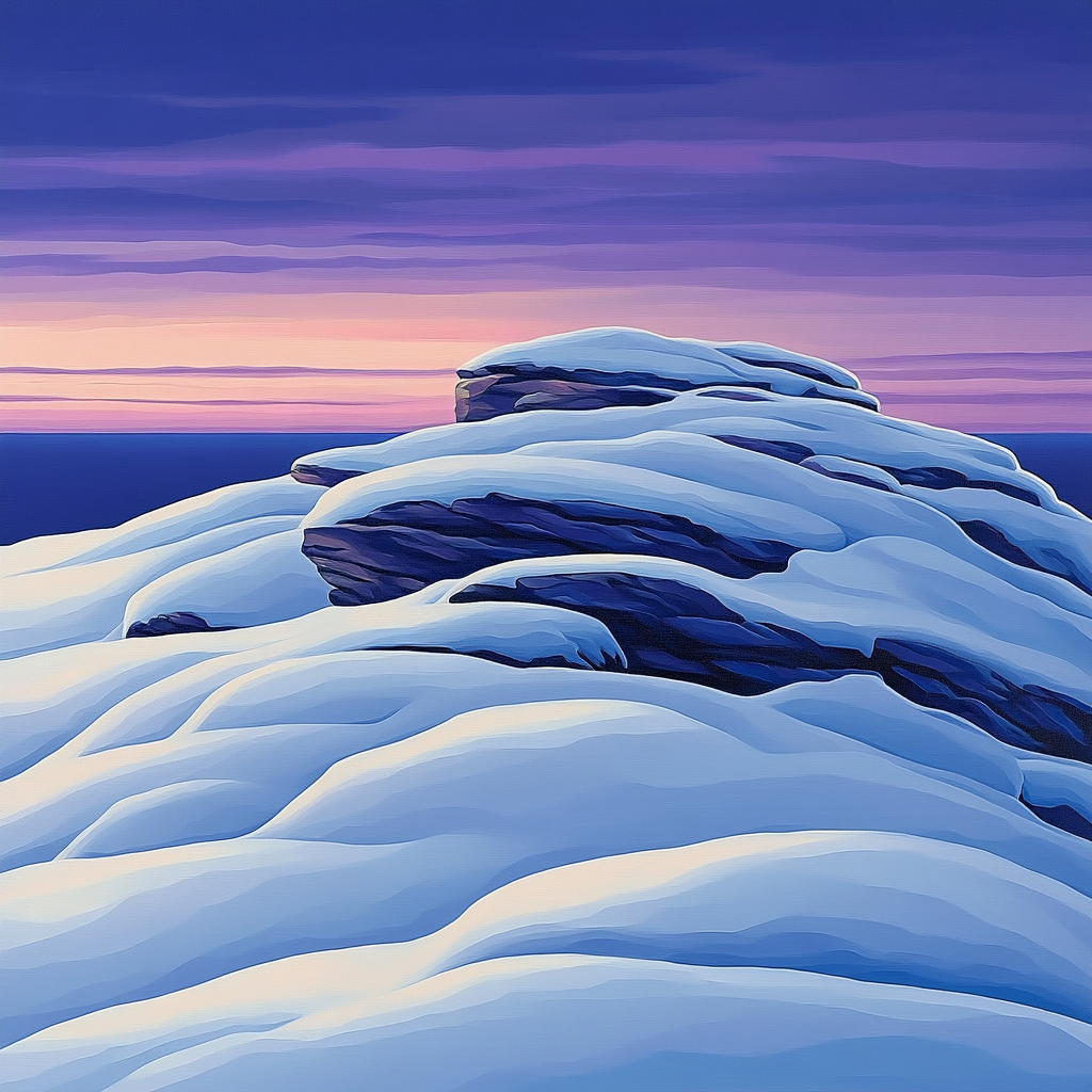 Franklin Carmichael Inspired Winter Twilight On Snowy Outcrop paint by number