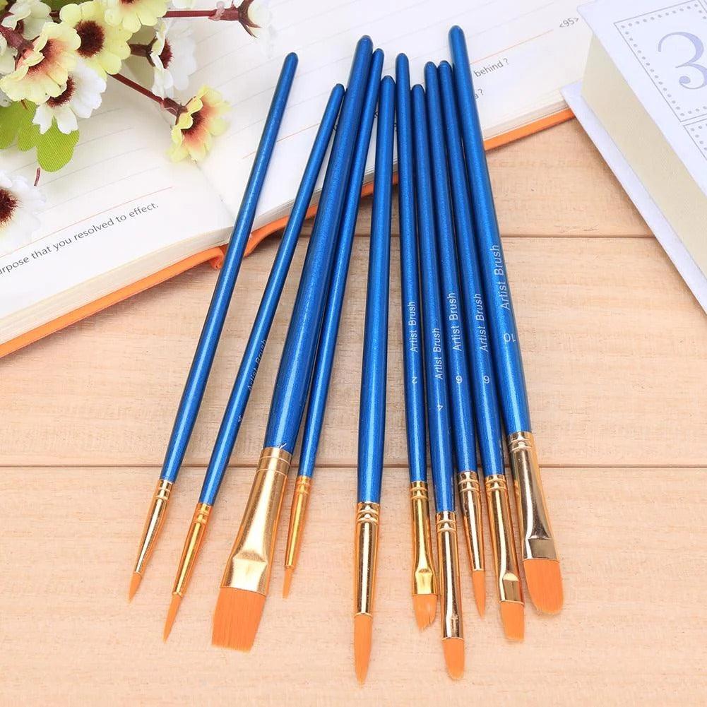 10 Piece Blue Nylon Gouache And Watercolor Paint Brush Set - Artistry Rack