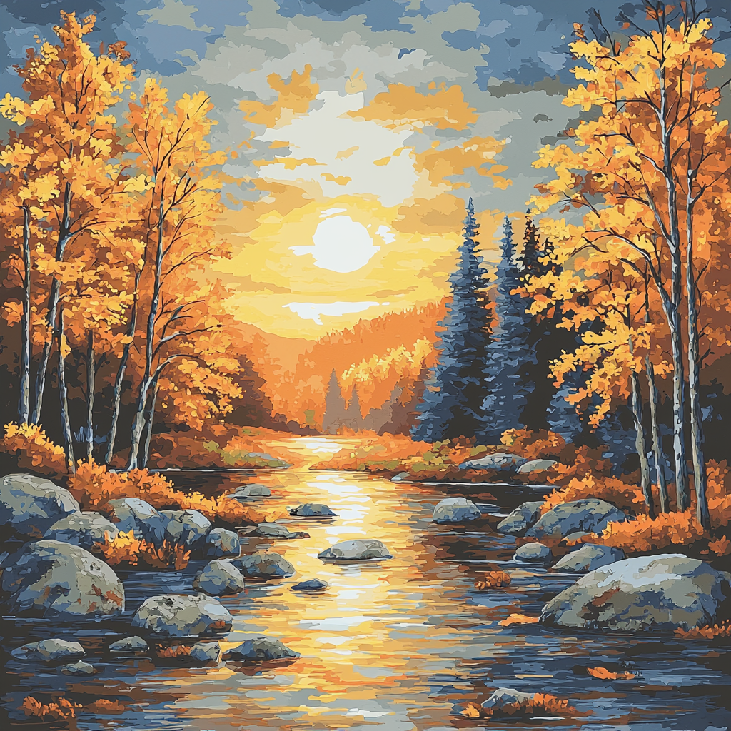 Zhao Mengfu Inspired Embers Of Autumn Twilight Number Painting