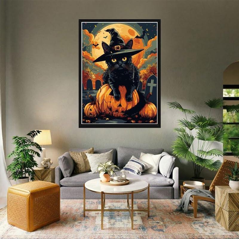 5D DIY Diamond Art Kit Black Cat Pumpkin Canvas