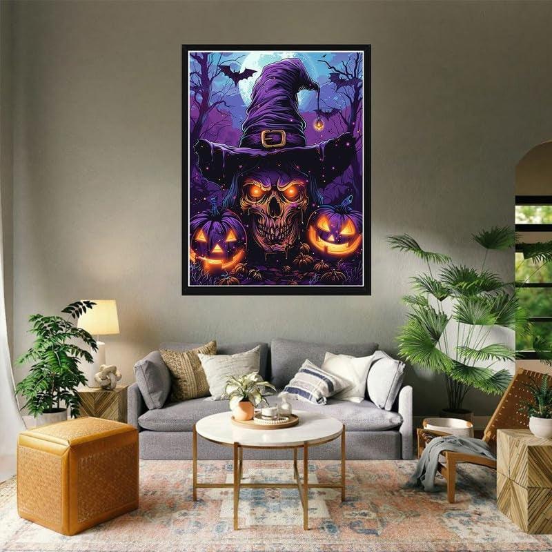 DIY Diamond Art Kit For Home Decor Featuring Skull And Pumpkin