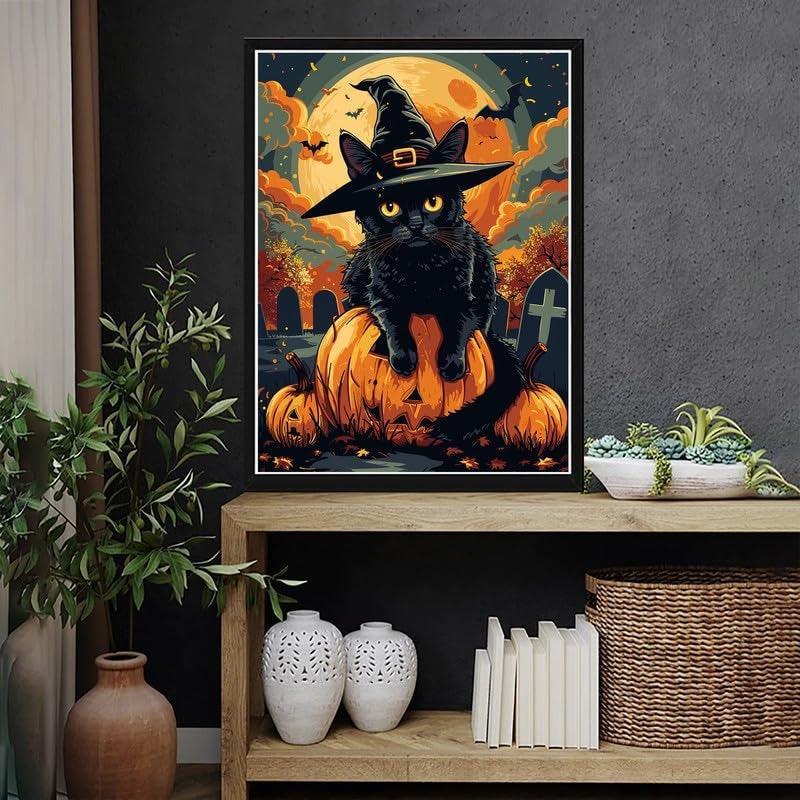 5D DIY Diamond Art Kit Black Cat Pumpkin Canvas
