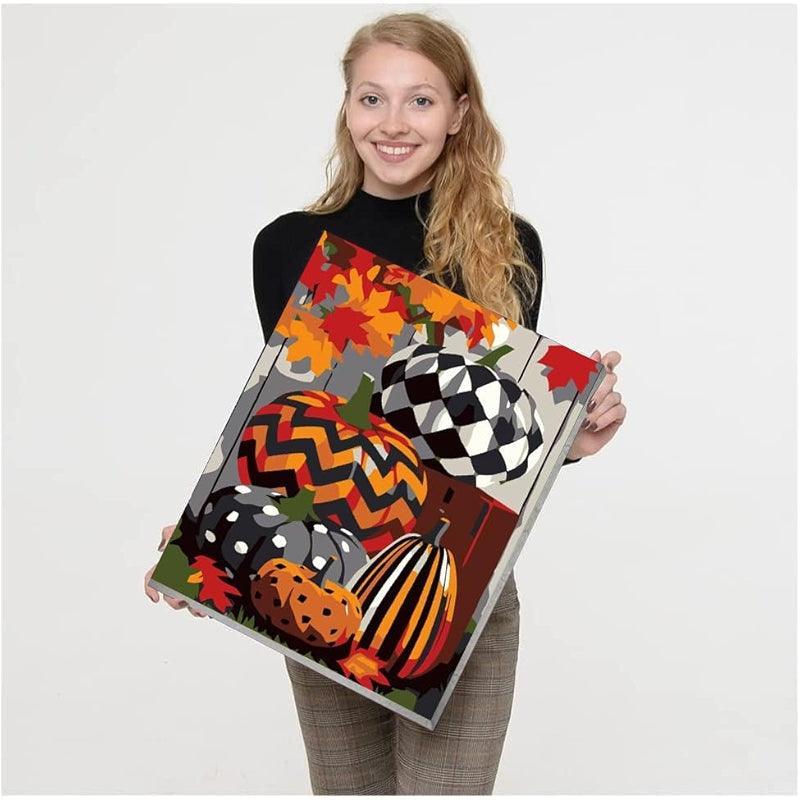 Fall Pumpkin Paint By Numbers Kit With Framed Canvas And Easel