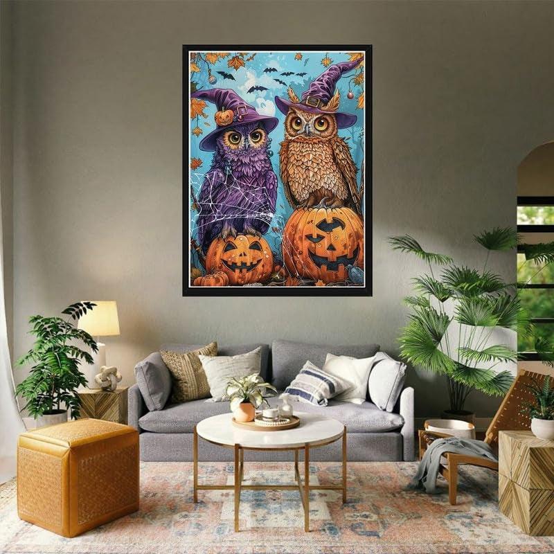 5D Diy Diamond Art Kit Owl And Pumpkin