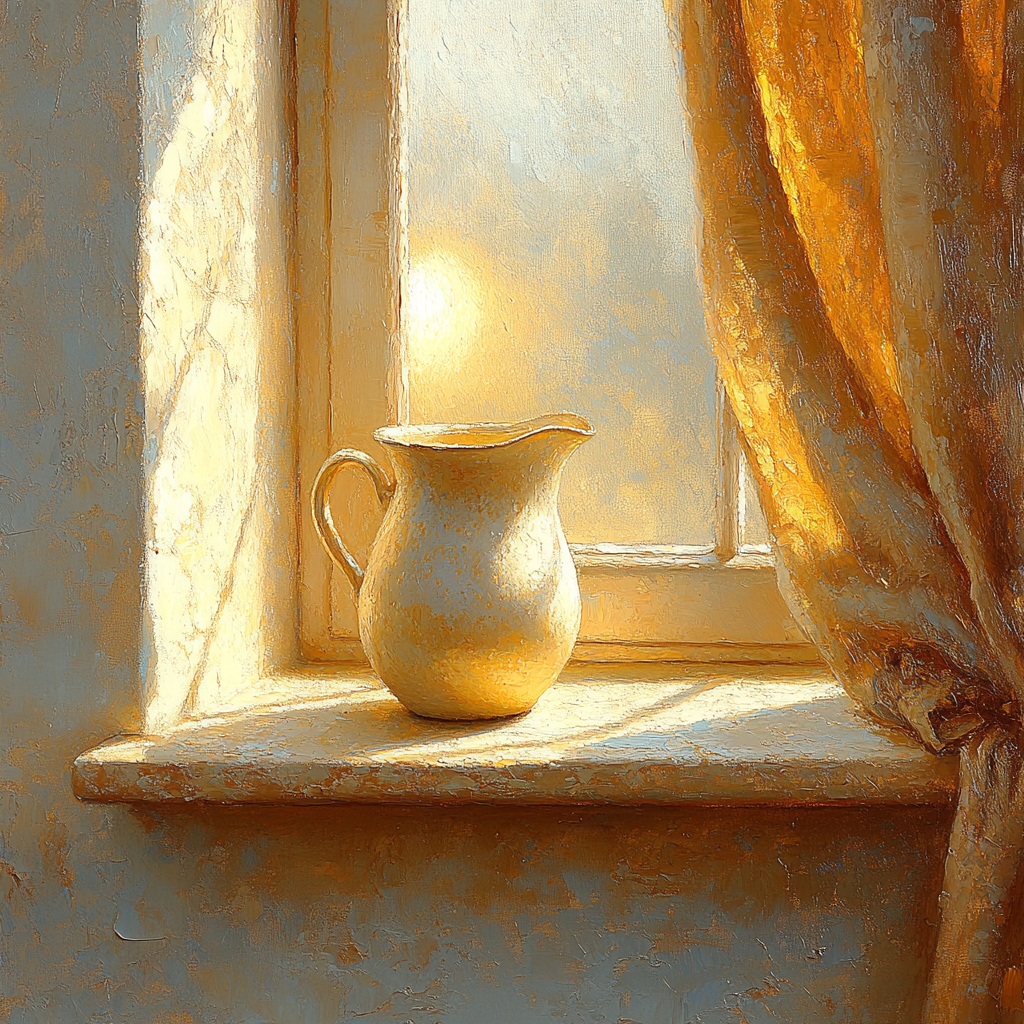 Johannes Vermeer Inspired Golden Light On Window Ledge With Ceramic Jug Numbered painting kits
