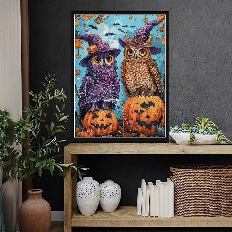5D Diy Diamond Art Kit Owl And Pumpkin