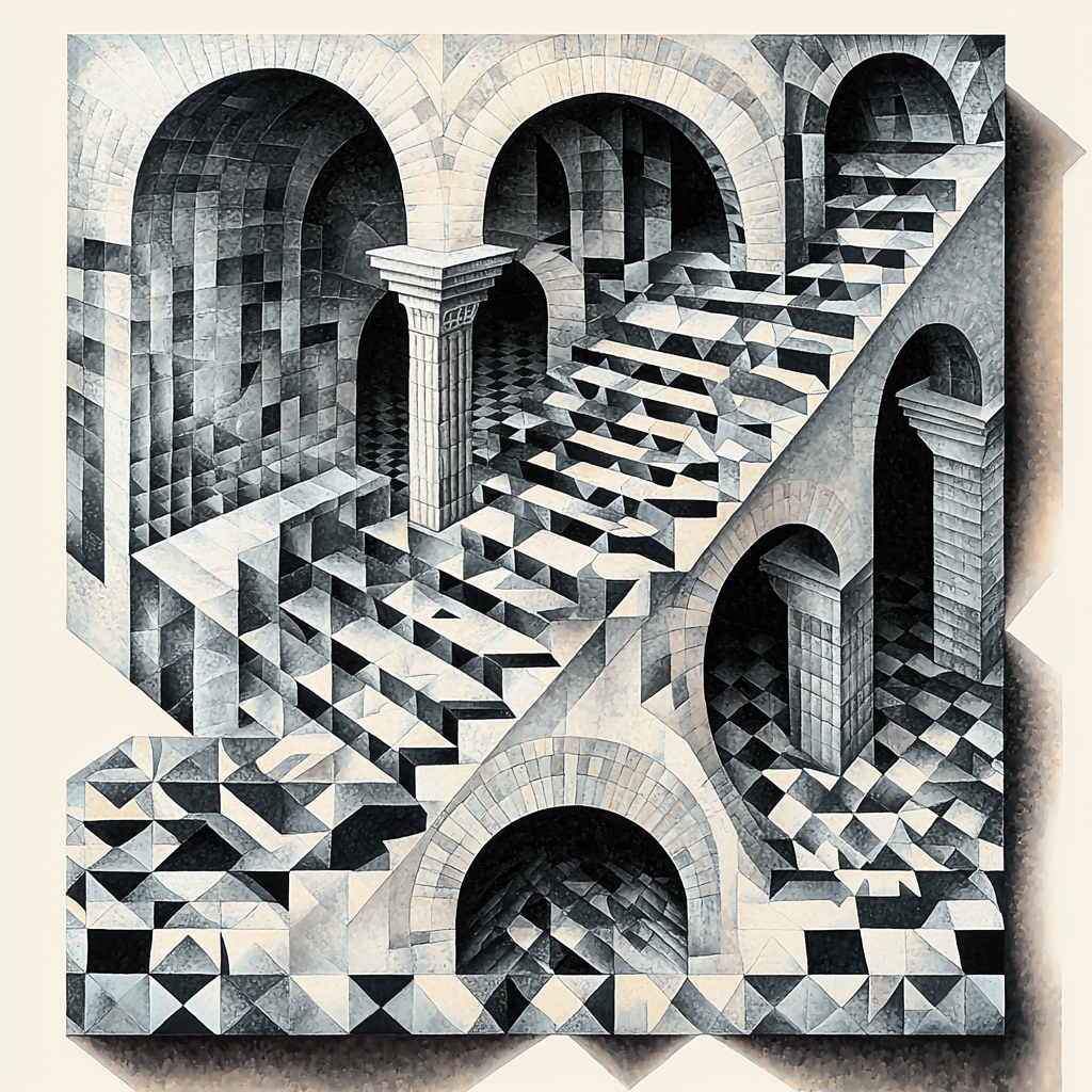 M.C. Escher Inspired Transcendent Illusions Numbered Painting Kits