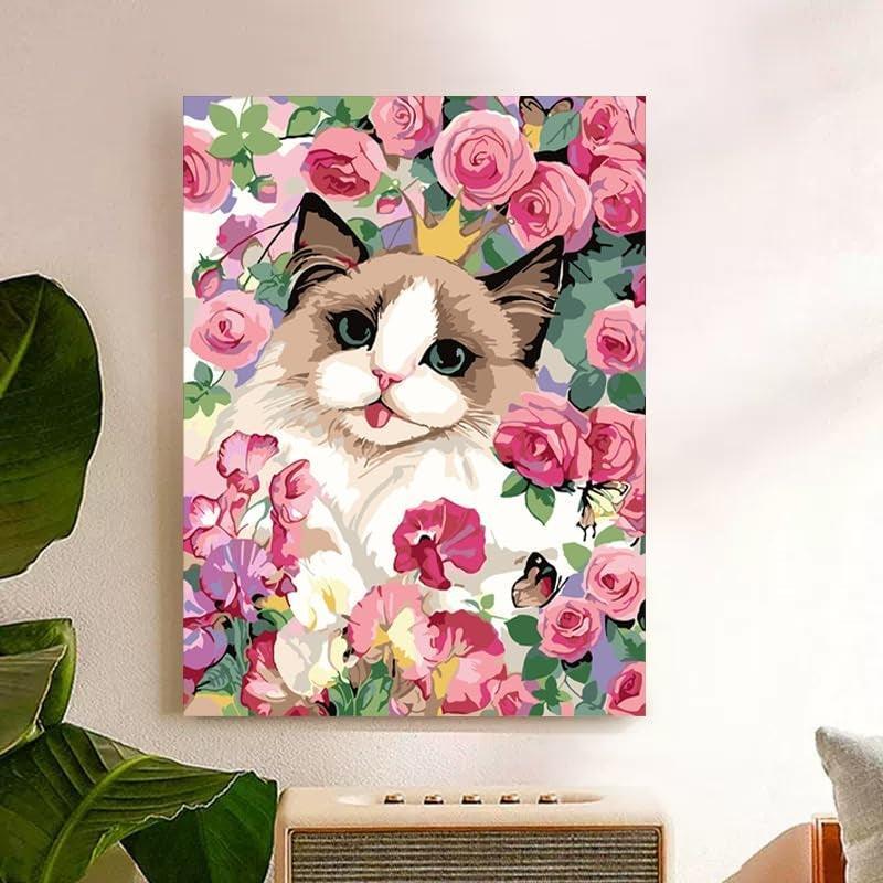 Paint By Number Kit For Adults And Beginners Cat Flowers