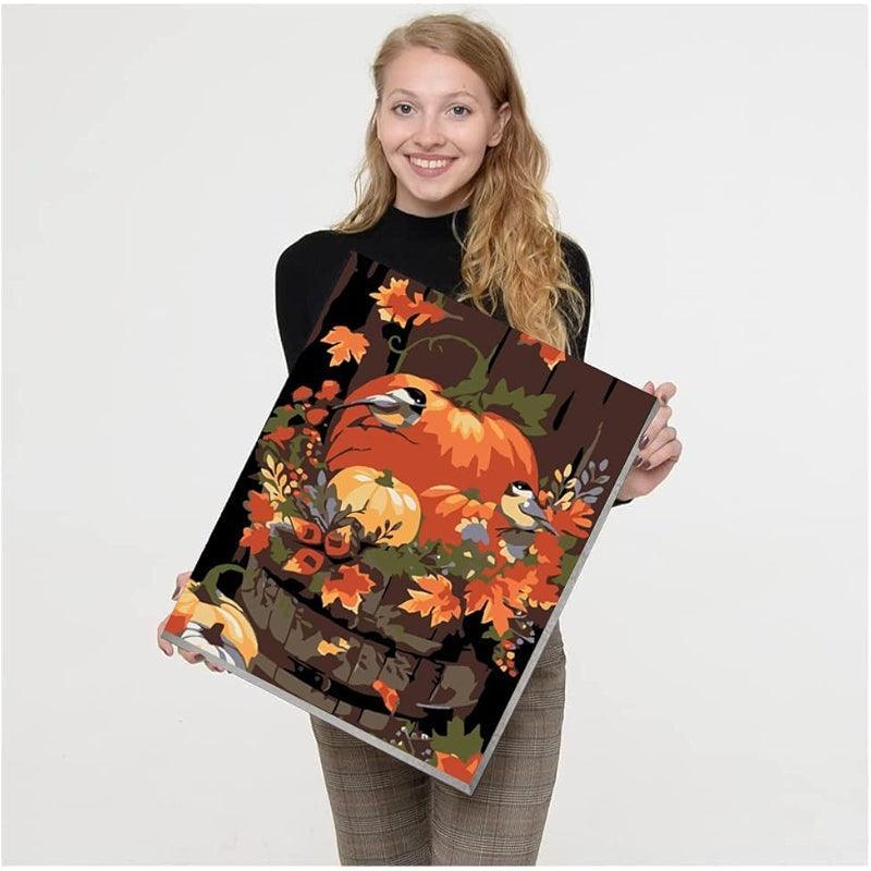 Fall Pumpkin Paint By Numbers Kit With Framed Canvas And Easel