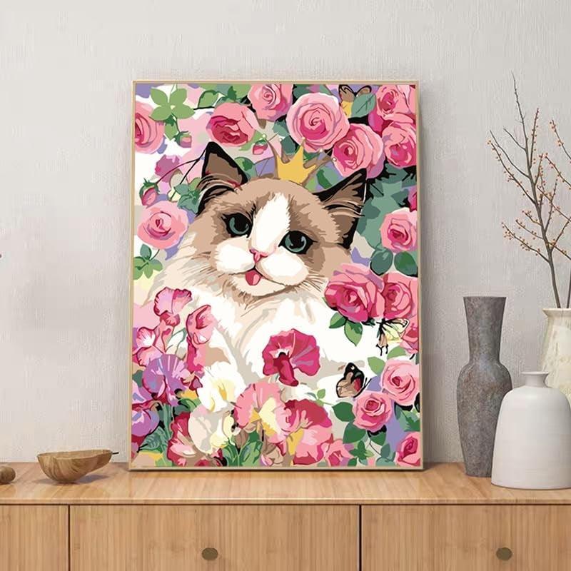 Paint By Number Kit For Adults And Beginners Cat Flowers