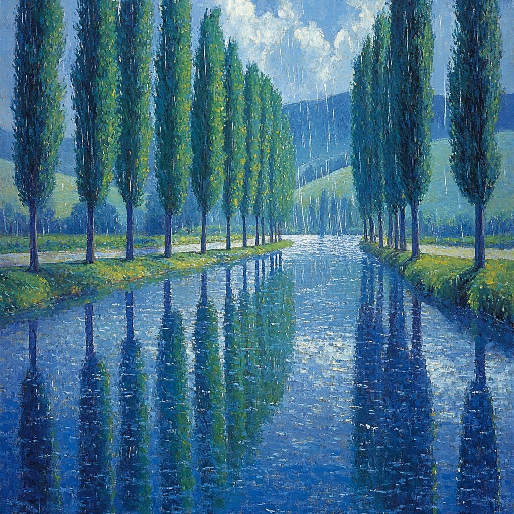 Claude Monet Inspired River Poplar Study In Rain Paint by numbers kits