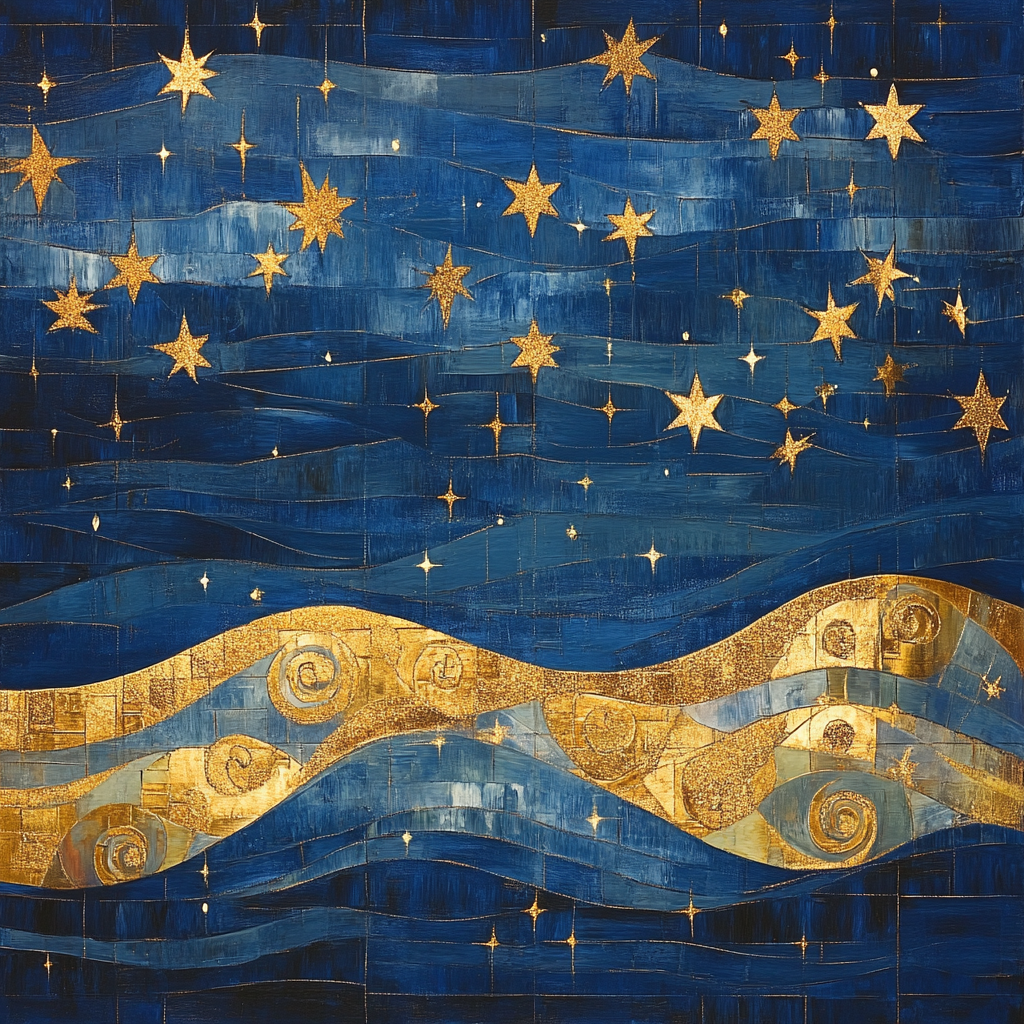 Gustav Klimt Inspired Ornamental Starry Night Canopy paint by color
