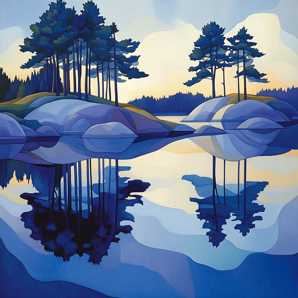 Lawren Harris Inspired Radiant Northern Lake Reflection Number painting