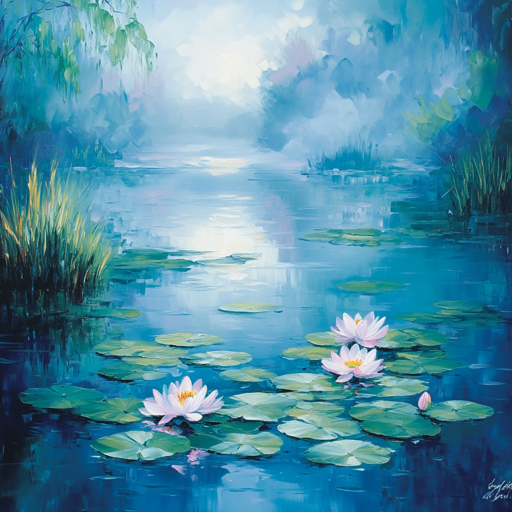 Claude Monet Inspired Misty Waterlily Dance paint by color