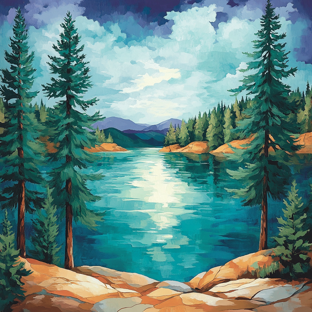 J. E. H. MacDonald Inspired Pine-Framed Northern Lake paint by numbers