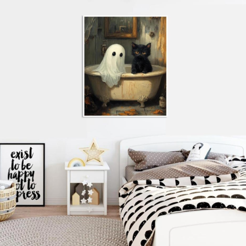 Halloween Ghost And Cat Paint By Numbers Canvas Kit For Home Decor