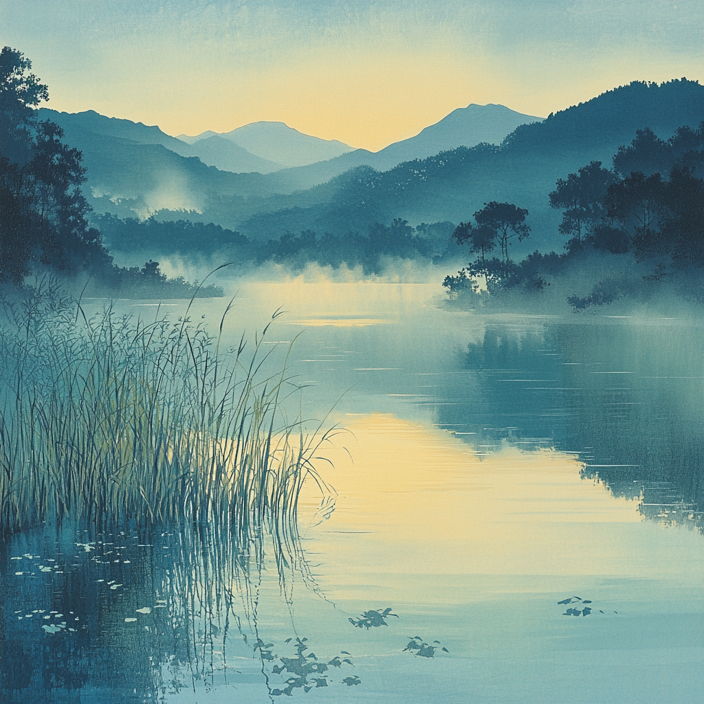 Hiroshige Inspired Misty Morning River paint by numbers