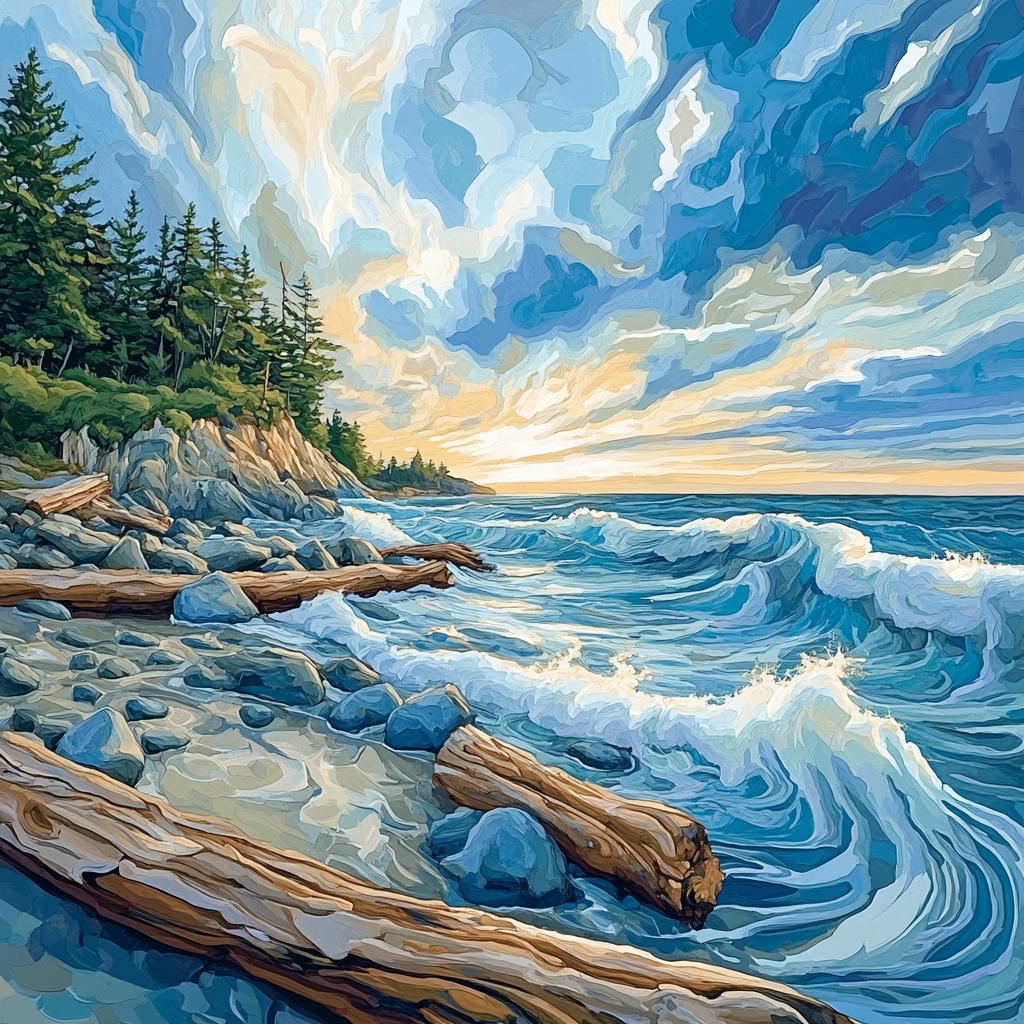 Emily Carr Inspired Churning Pacific Driftwood Coastline Paint by numbers kits