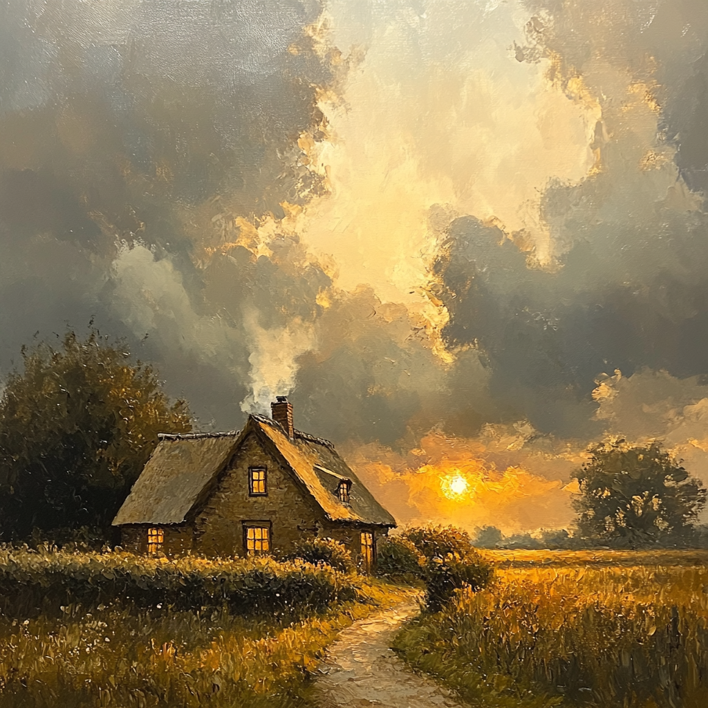 Rembrandt Inspired Cottage Under Veiled Sun DIY paint by numbers