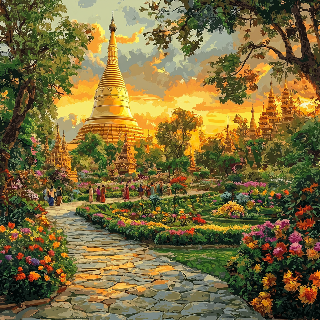 Shwedagon Pagoda Park DIY Paint By Numbers