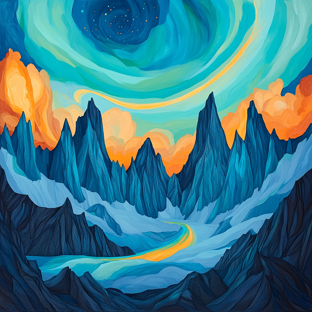 Frederick Varley Inspired Brooding Granite Range Beneath Solar Aurora Painting by numbers kit