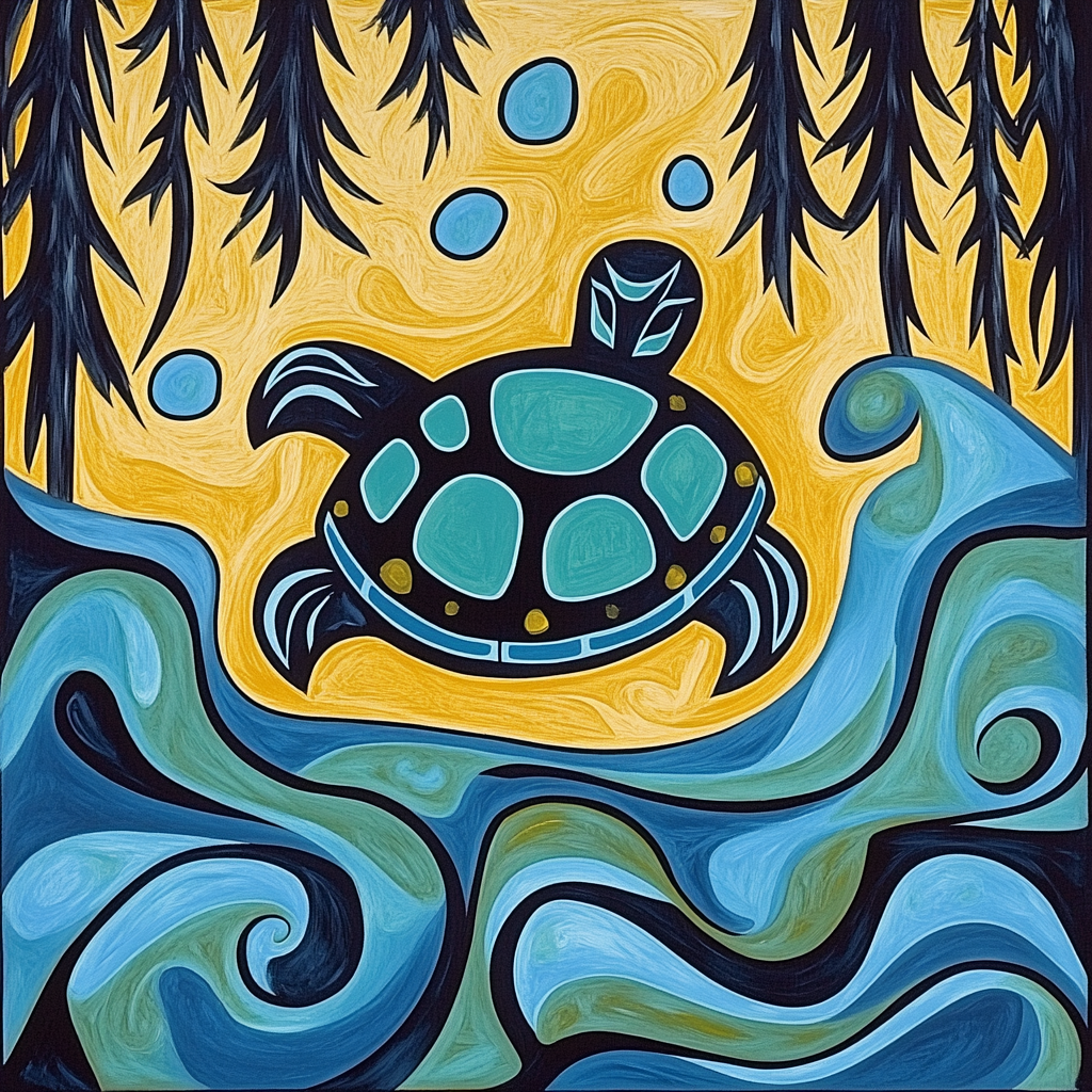 Norval Morrisseau Inspired Turtle Of The Flowing Water Spirits paint by color