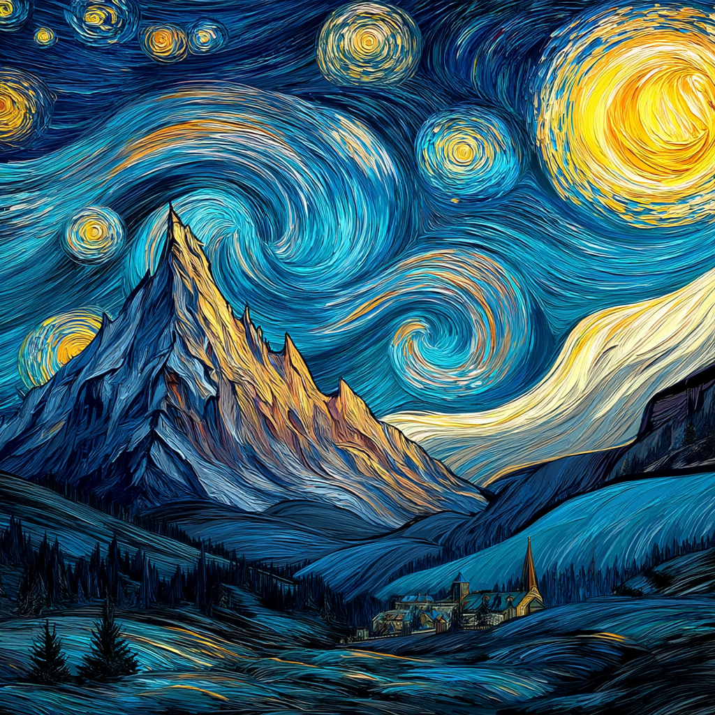 Vincent Van Gogh Inspired Ethereal Starry Sky Over Majestic Mountains Numbered Painting Kits