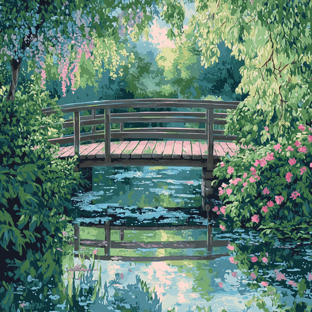 Claude Monet Inspired Giverny Bridge Afternoon Shower Number painting