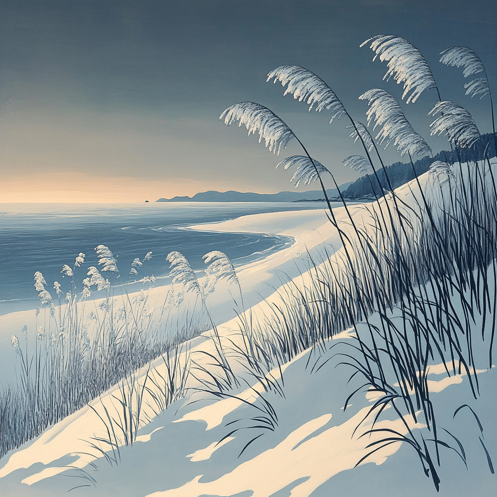Hiroshige Inspired Snowy Coastal Reeds Paint by numbers kits