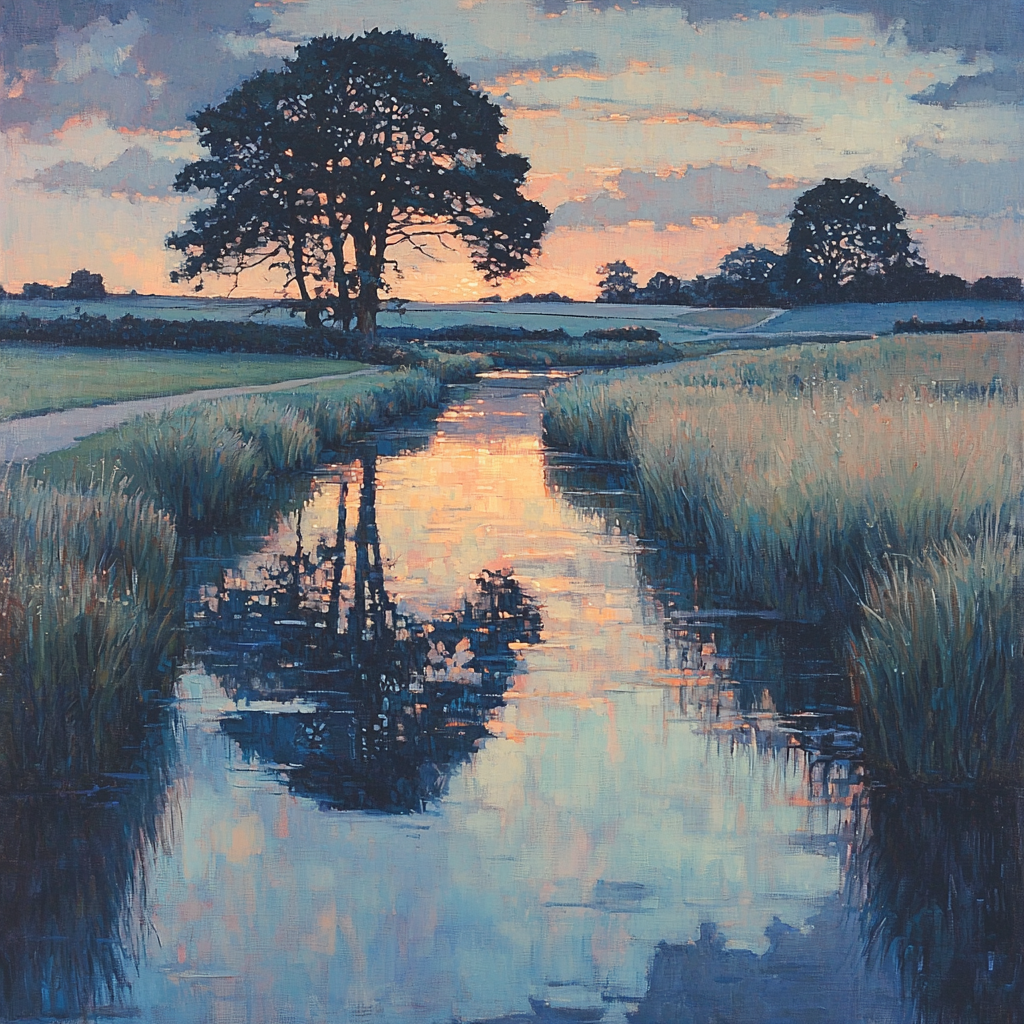John Constable Inspired Tranquil Reflections At Dusk Number Painting