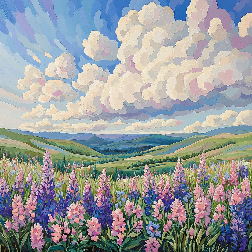 J E H MacDonald Inspired Rhythmic Meadow And Sky Composition Paint by numbers art