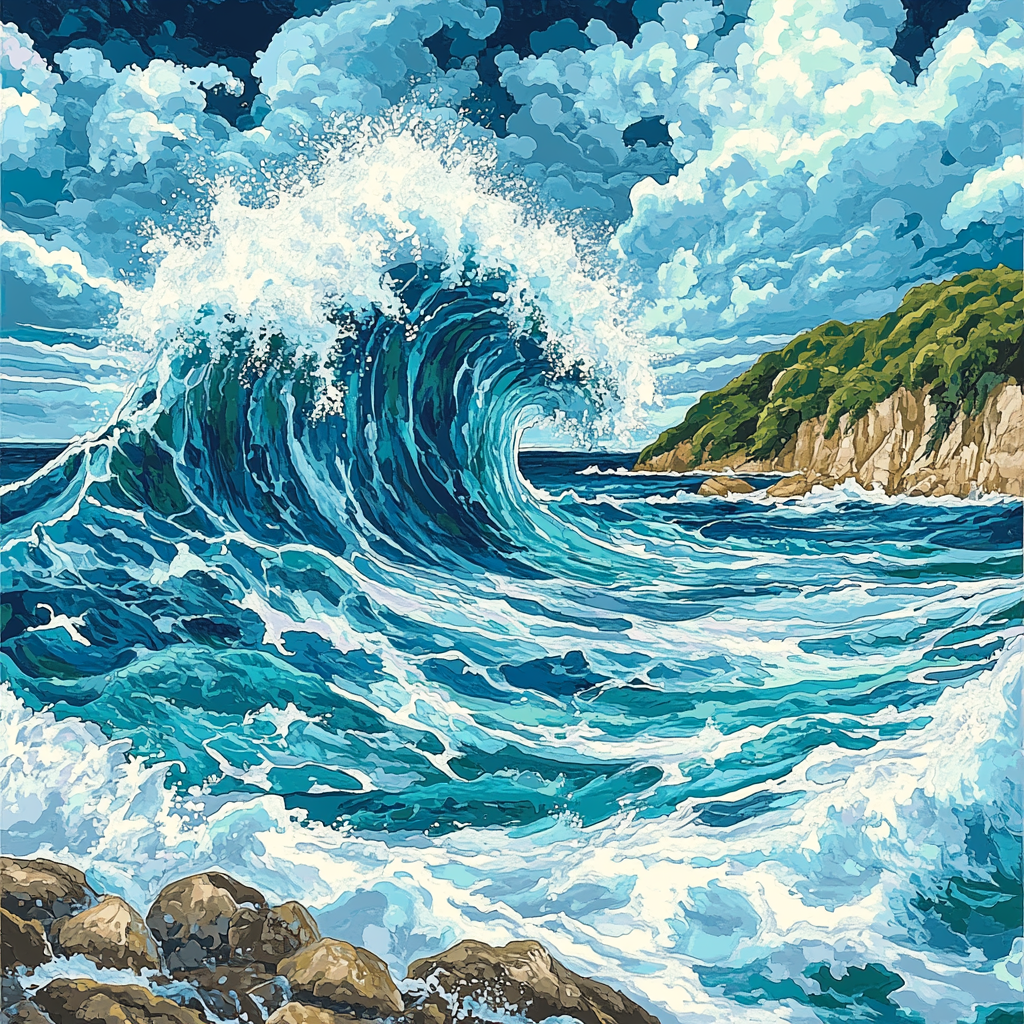 Hokusai Inspired Powerful Wave painting number kit