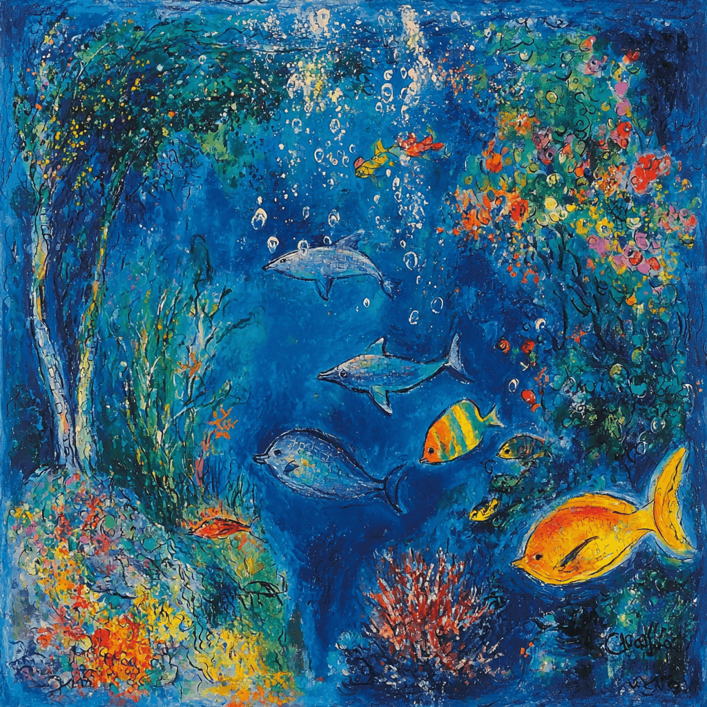 Marc Chagall Inspired Whimsical Underwater Dreams Painting Number Kit