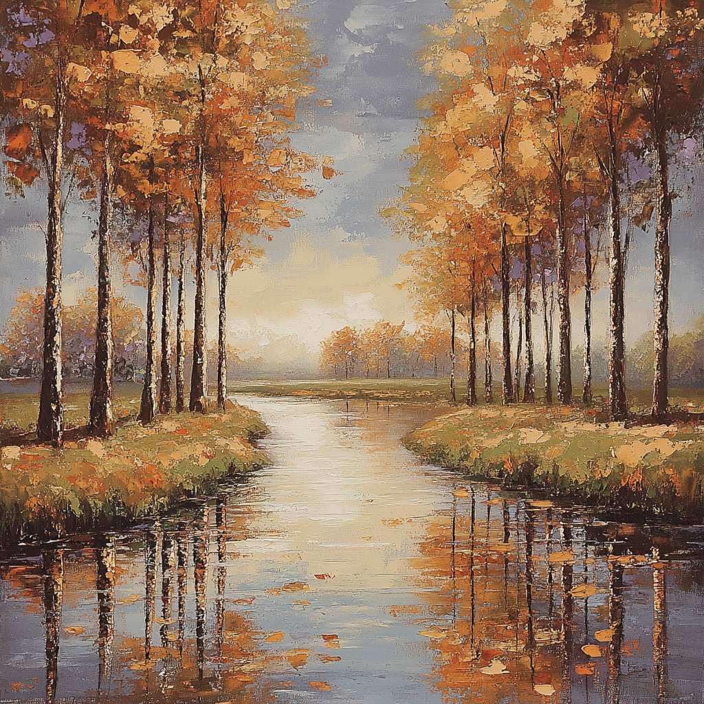 Claude Monet Inspired River Poplar Autumn Haze paint by color