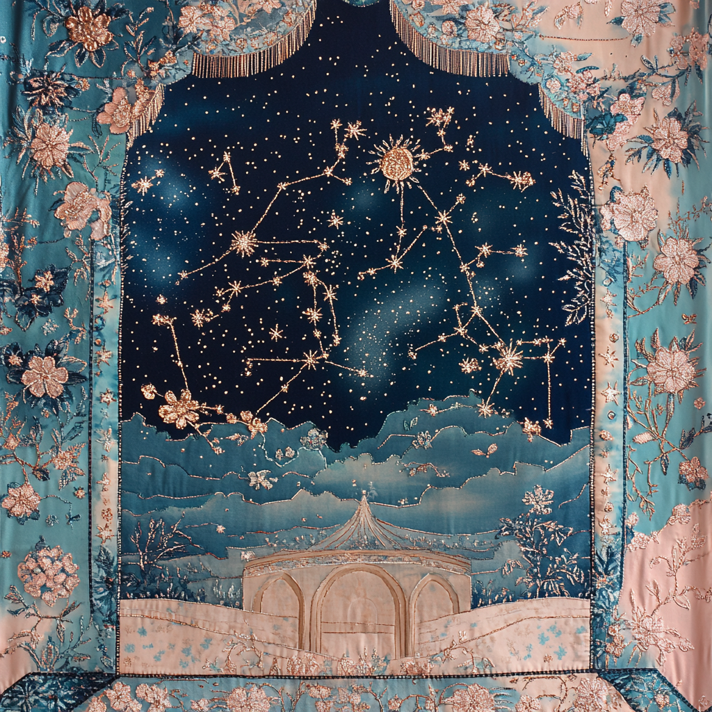 Frida Kahlo Inspired Stitched Sky Tapestry paint by color