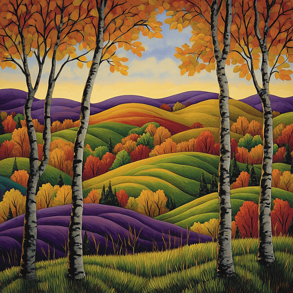 J. E. H. MacDonald Inspired Vibrant Autumn Blaze Over Algoma Hills paint by color