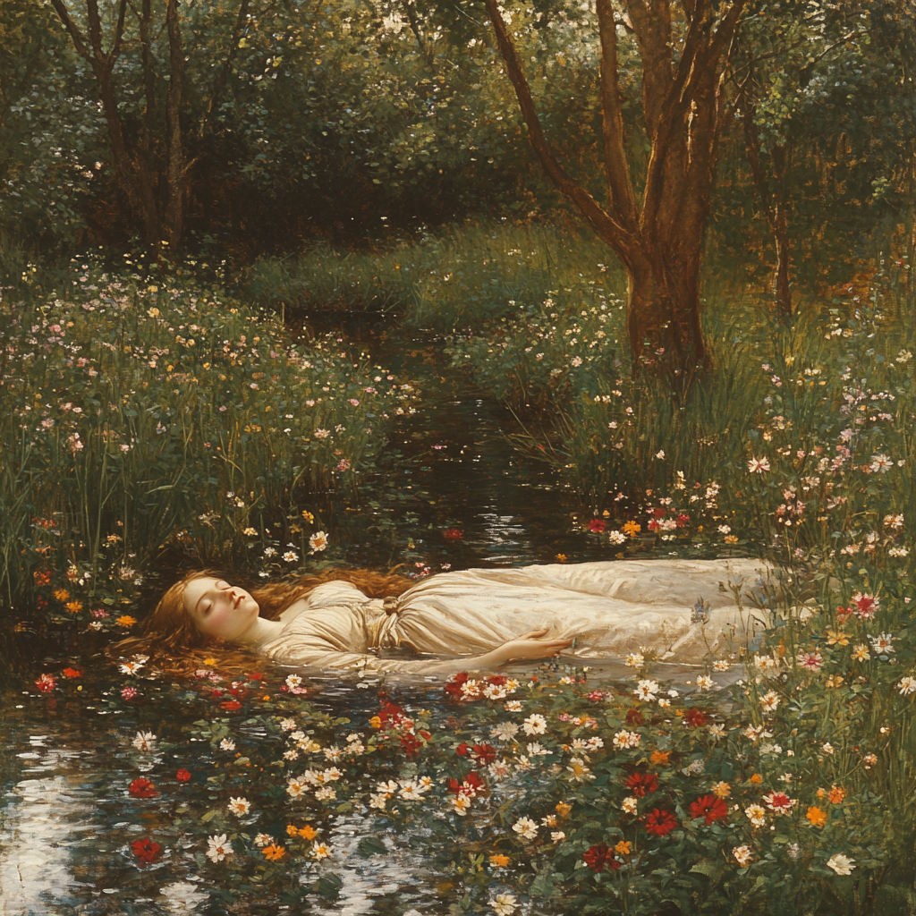 John Everett Millais Inspired Ophelia In Forest Stream DIY paint by numbers
