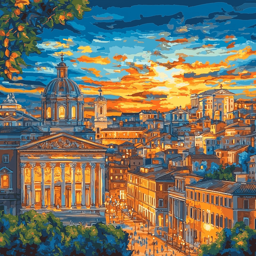 Raphael Inspired Renaissance City Twilight Paint By Numbers