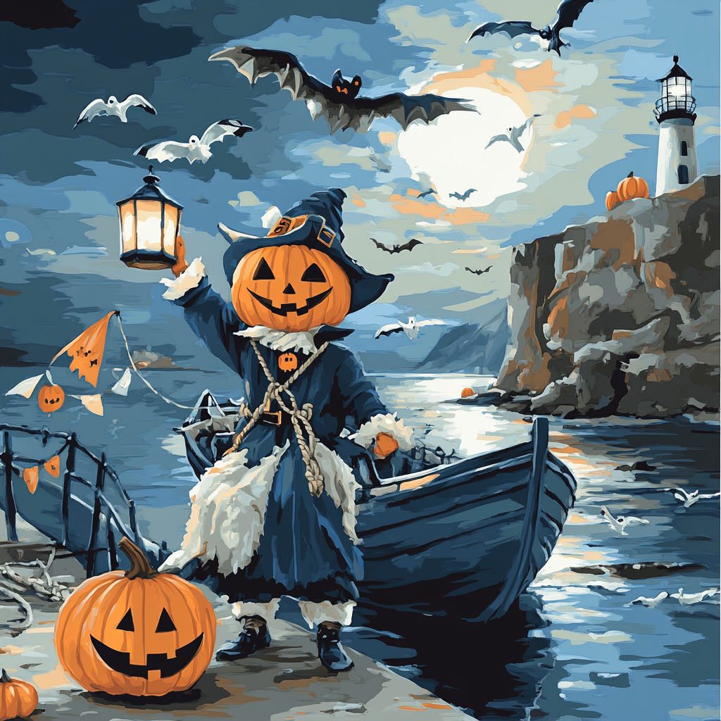 Haunted Harbor Sail With Captain Jack Pumpkin Painting by numbers kit