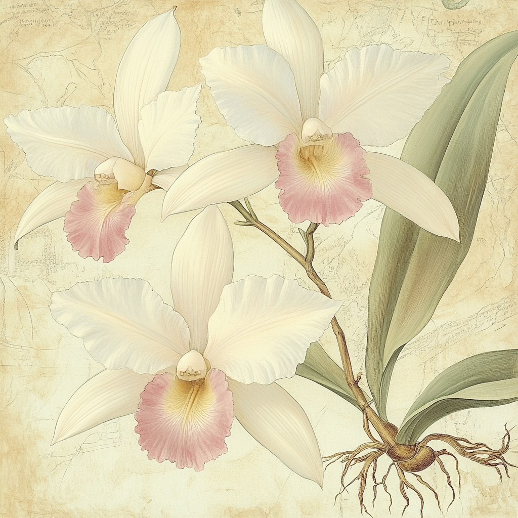 Leonardo Da Vinci Inspired Interwoven Orchids paint by color