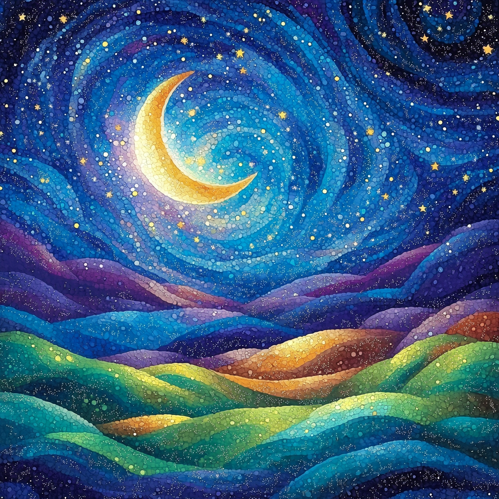 Georges Seurat Inspired Dreamlike Night Sky Numbered painting kits