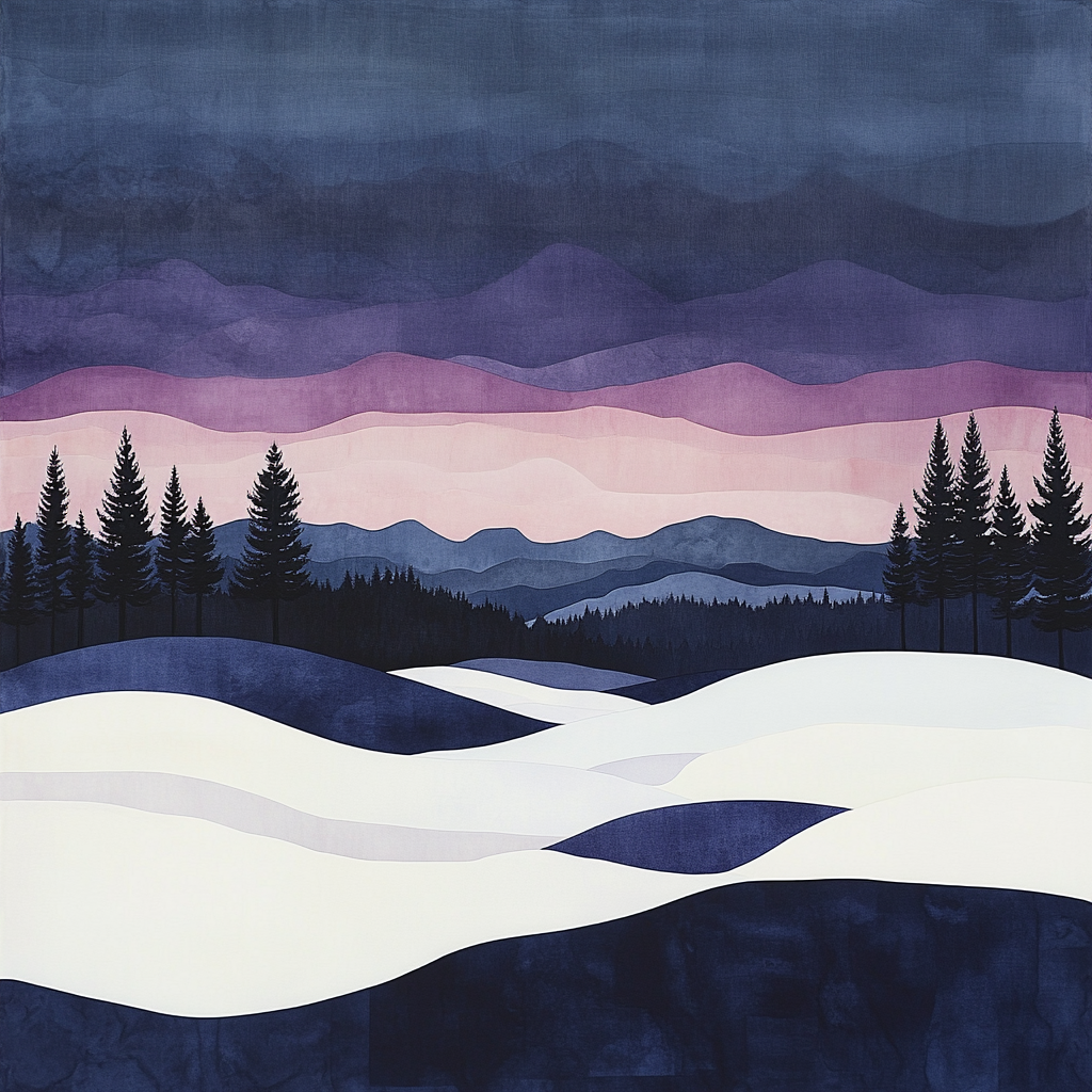 Franklin Carmichael Inspired Winter Twilight On Snowy Hills paint by color