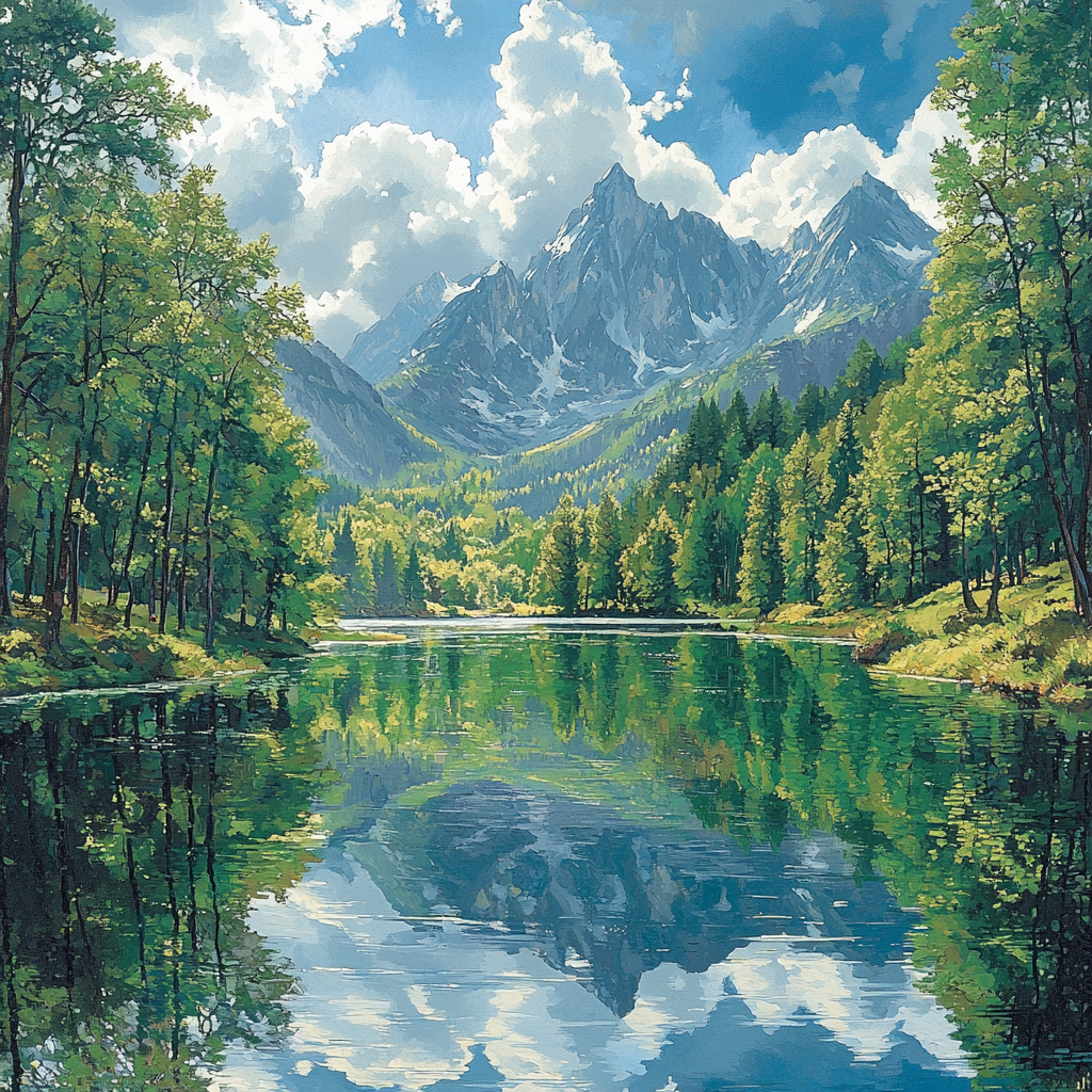 Paul Cézanne Inspired Tranquil Mountain Reflections paint by numbers