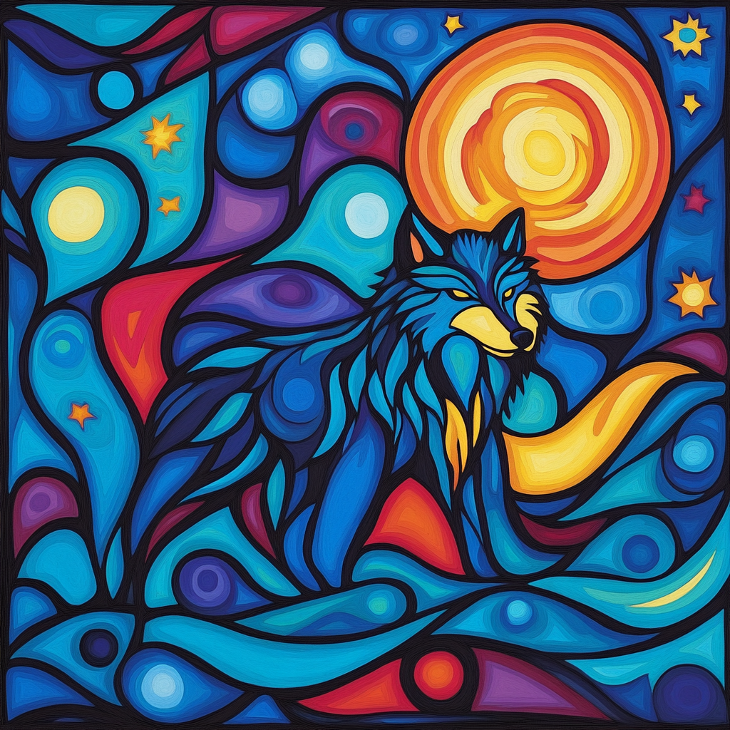 Norval Morrisseau Inspired Wolf Of The Spirit Moon painting number kit