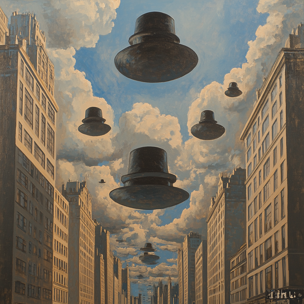 Magritte Inspired Floating City paint by color
