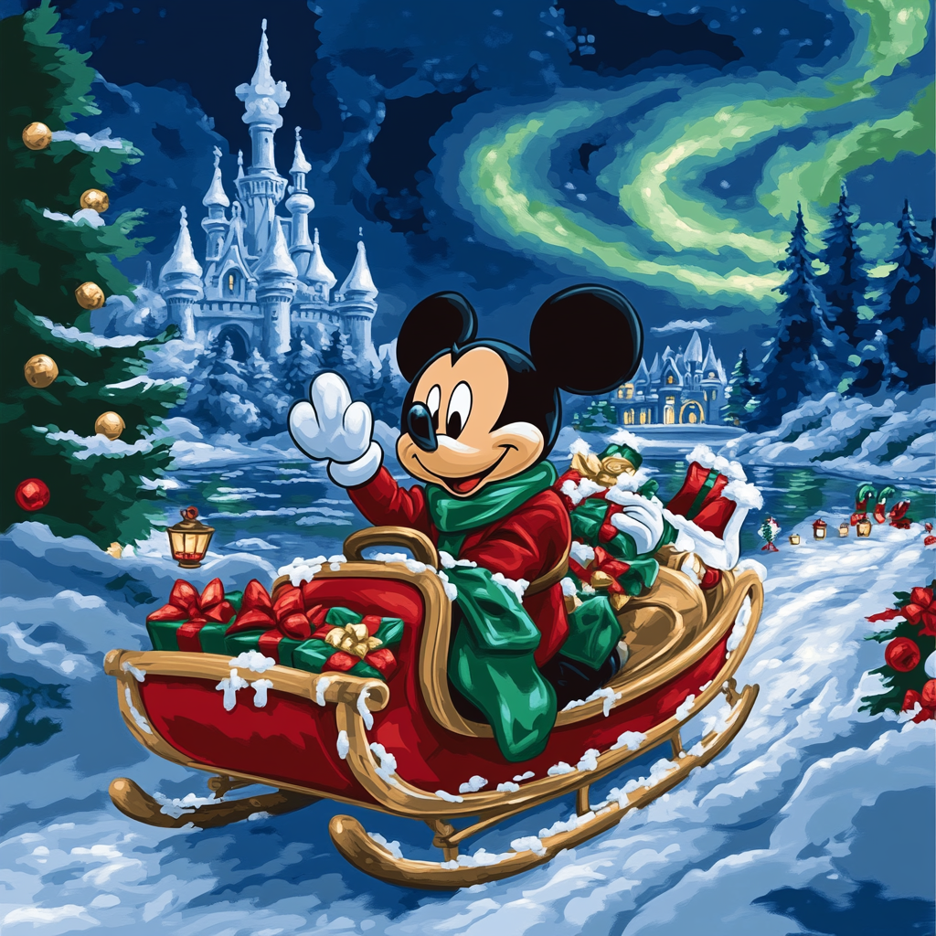 Mickeys Northern Lights Sleigh Ride paint by numbers