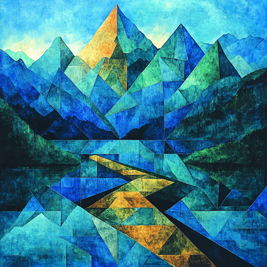 Pablo Picasso Inspired Cubist Mountain Landscape In Bold Contrasts Painting by numbers kit
